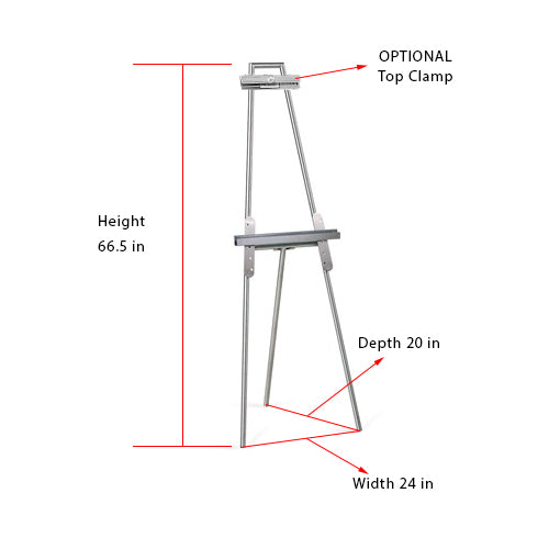 ULTRA-LUXURY SOLID Brushed Stainless Steel Easel Sign Stand comes with Adjustable Ledge, allows for Poster Boards, Framed Material and other Sign Material to be Displayed in an Elegant Manner. OPTIONAL: TOP CLAMP - Holds signs and posters in place to prevent from falling or moving from easel.