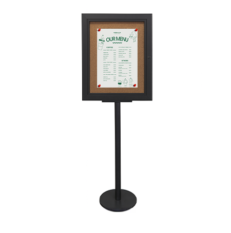 Heavy-Duty Outdoor Enclosed Bulletin Board Stand with 11 x 17  Display Case in 4 Metal Finishes