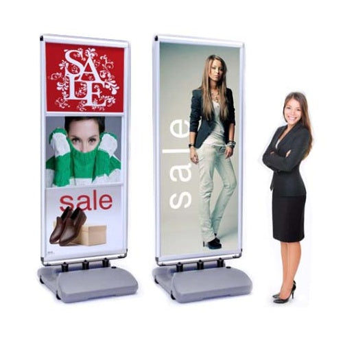 SUPER TALL Outdoor Windproof Snap Frame Curb Sign Holder 78" with Wheels | Tip and Roll | Fill Molded Base with Water/Sand