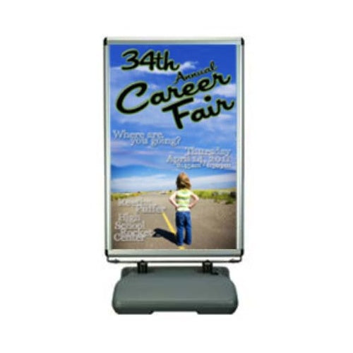 Outdoor Wind Proof Snap Frame Curb Sign Holder for 28x44 Posters | Built-in Wheels For Easy Moving