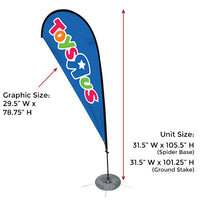 Flag Size 29.5" W x 78.75" H | Full Unit Size 31.5" W x 101.25"-105.5" H (varies by base type)