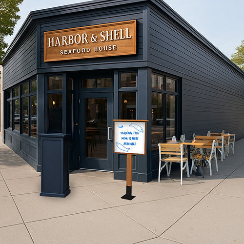 Eco-Design Outdoor Free-Standing "MINI" Message Center - Magnetic Dry Erase White Board 18" x 18" with Left Hinged Door - Faux Wood